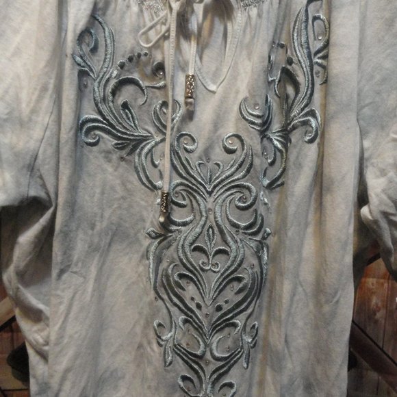 dress Barn Embroidered and beaded top blouse~tie dye style~fringe cuffs~… - Picture 2 of 5